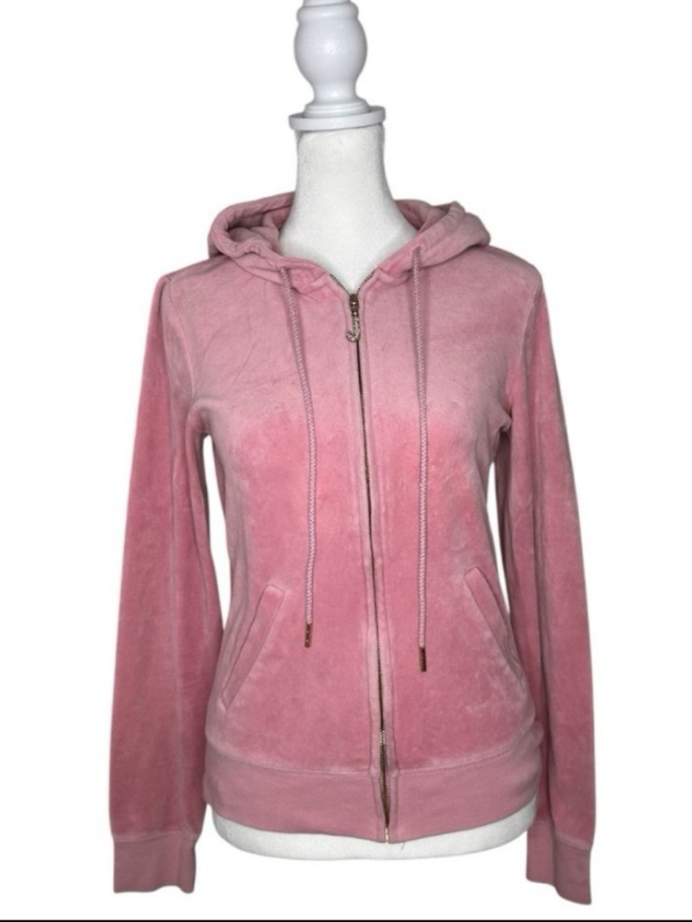 Juicy Couture Vintage Y2K Zip-Up Hooded Velour Jacket in Pink size M
